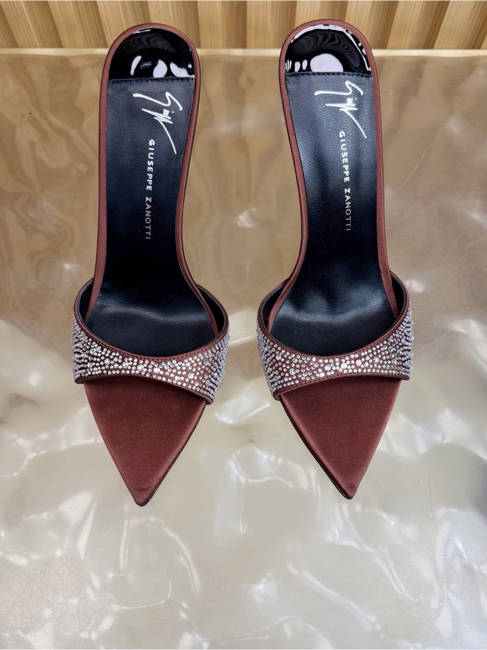 Giuseppe Zanotti Brown Pointed Crystal-Embellished Mules - Picture 1 of 10